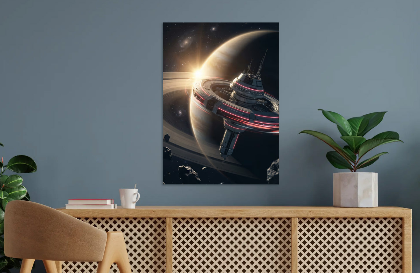 Space Station Orbiting Ring — metal poster wall art by Lineer